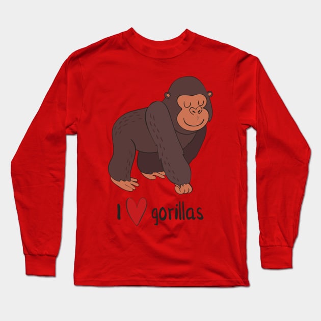 I Love Gorillas Awesome Cute Gorilla Love Heart Design Long Sleeve T-Shirt by Dreamy Panda Designs